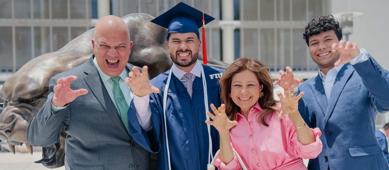 Proud panther family poses.